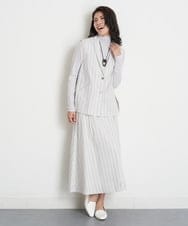 PZHET25360 GEORGES RECH(ジョルジュ・レッシュ)  [セットアップ対応]リネンへリンボンストライプフレアスカート アイボリー