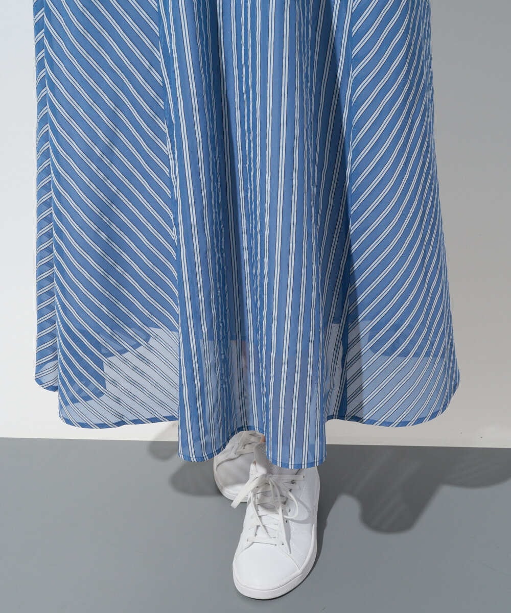 PZHGD01390 GEORGES RECH(ジョルジュ・レッシュ) シアーストライプフレアスカート ブルー