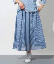 PZHGD01390 GEORGES RECH(ジョルジュ・レッシュ) シアーストライプフレアスカート ブルー