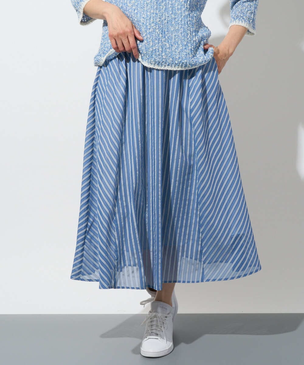 PZHGD01390 GEORGES RECH(ジョルジュ・レッシュ) シアーストライプフレアスカート ブルー