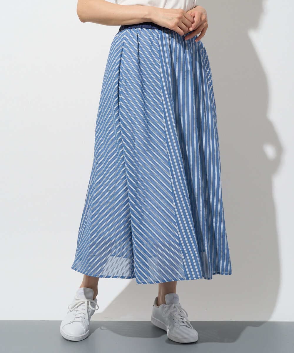 PZHGD01390 GEORGES RECH(ジョルジュ・レッシュ) シアーストライプフレアスカート ブルー