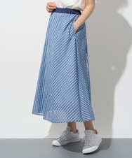 PZHGD01390 GEORGES RECH(ジョルジュ・レッシュ) シアーストライプフレアスカート ブルー