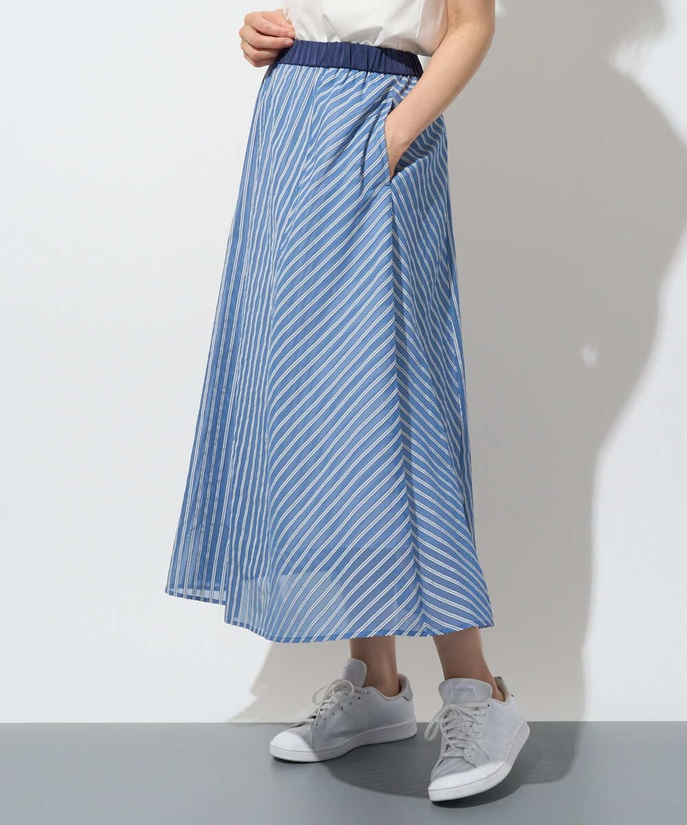 PZHGD01390 GEORGES RECH(ジョルジュ・レッシュ) シアーストライプフレアスカート ブルー