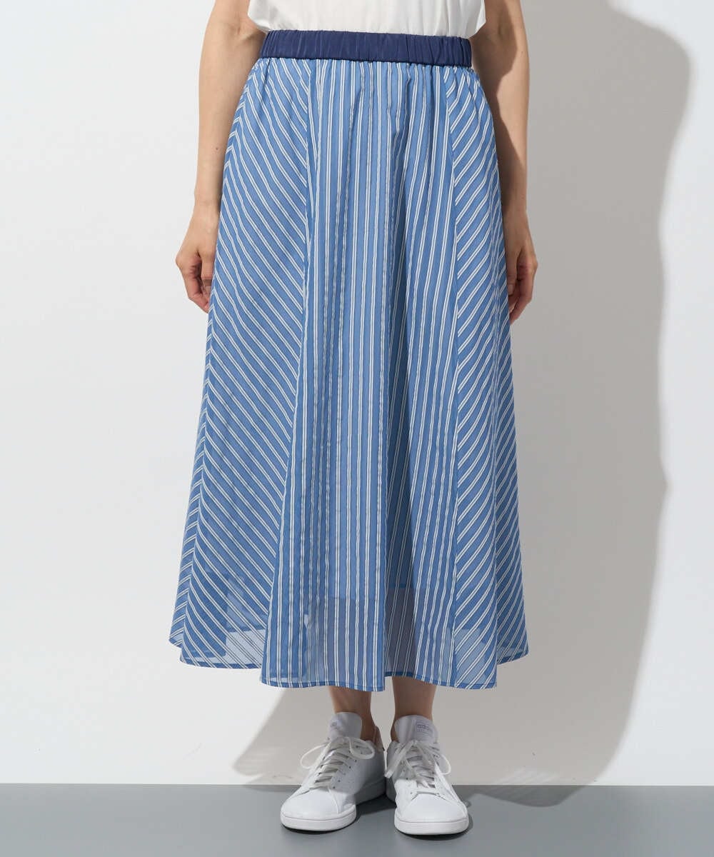 PZHGD01390 GEORGES RECH(ジョルジュ・レッシュ) シアーストライプフレアスカート ブルー