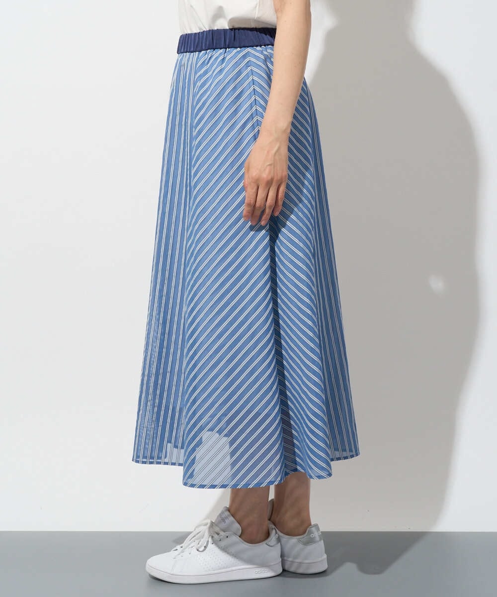 PZHGD01390 GEORGES RECH(ジョルジュ・レッシュ) シアーストライプフレアスカート ブルー
