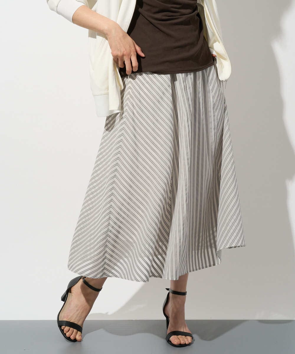 PZHGD01390 GEORGES RECH(ジョルジュ・レッシュ) シアーストライプフレアスカート ホワイト