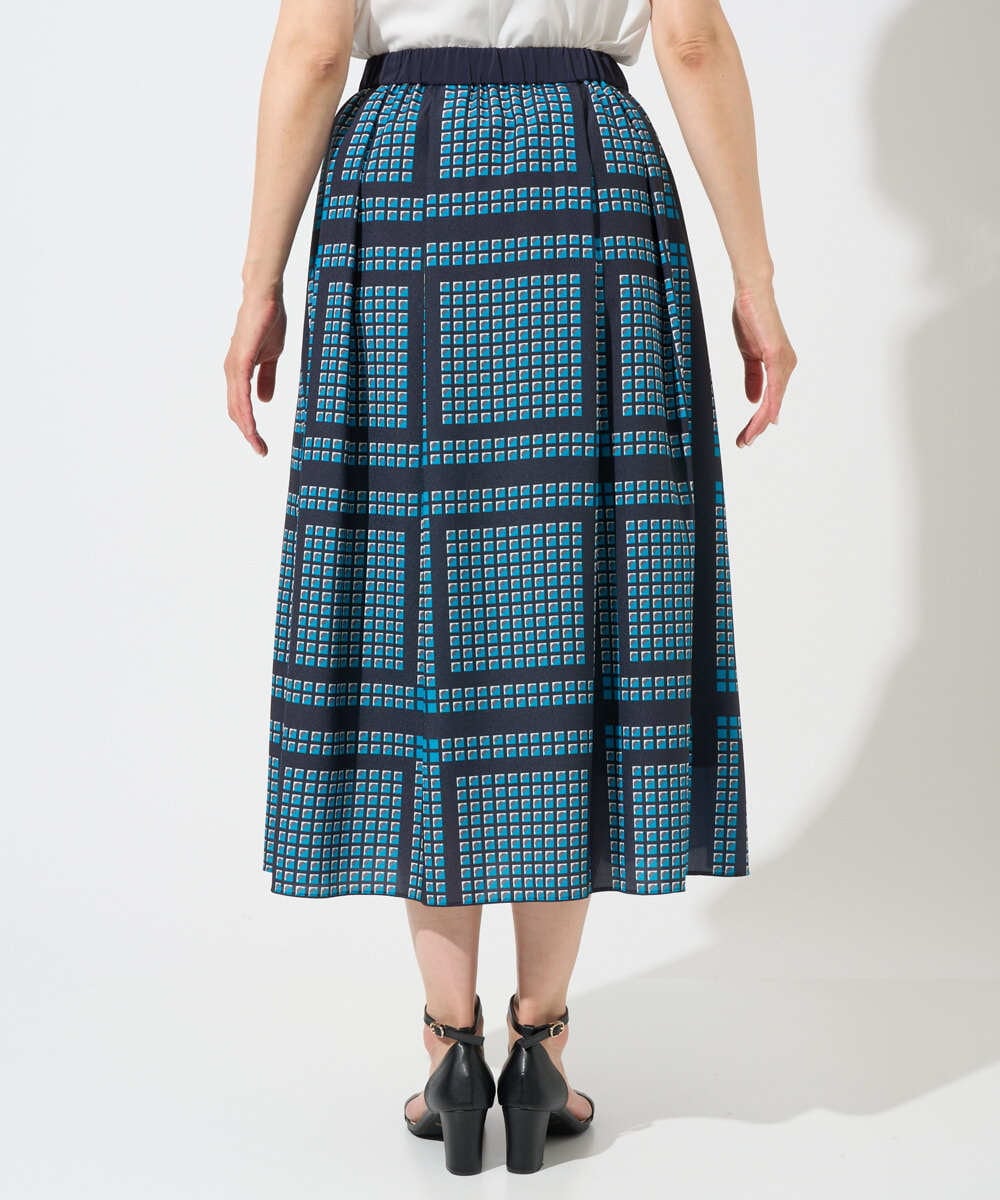 PZHGD14360 GEORGES RECH(ジョルジュ・レッシュ)  [日本製/セットアップ対応]ジオメトリックスカーフ柄スカート ネイビー系