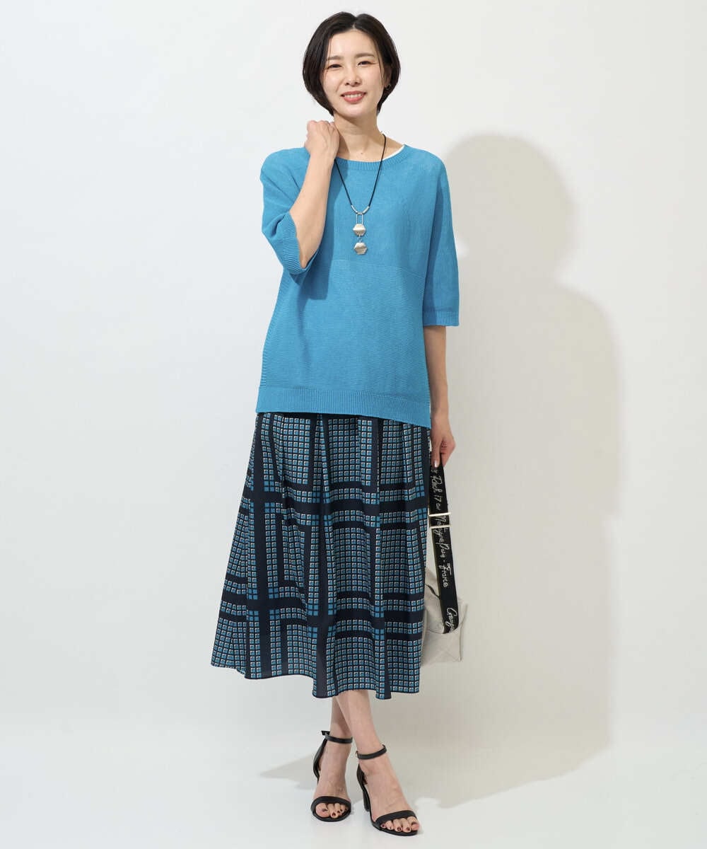 PZHGD14360 GEORGES RECH(ジョルジュ・レッシュ)  [日本製/セットアップ対応]ジオメトリックスカーフ柄スカート ネイビー系