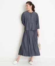 PZHGS25330 GEORGES RECH(ジョルジュ・レッシュ)  [セットアップ対応]ナチュラルシャンブレーギャザースカート ネイビー