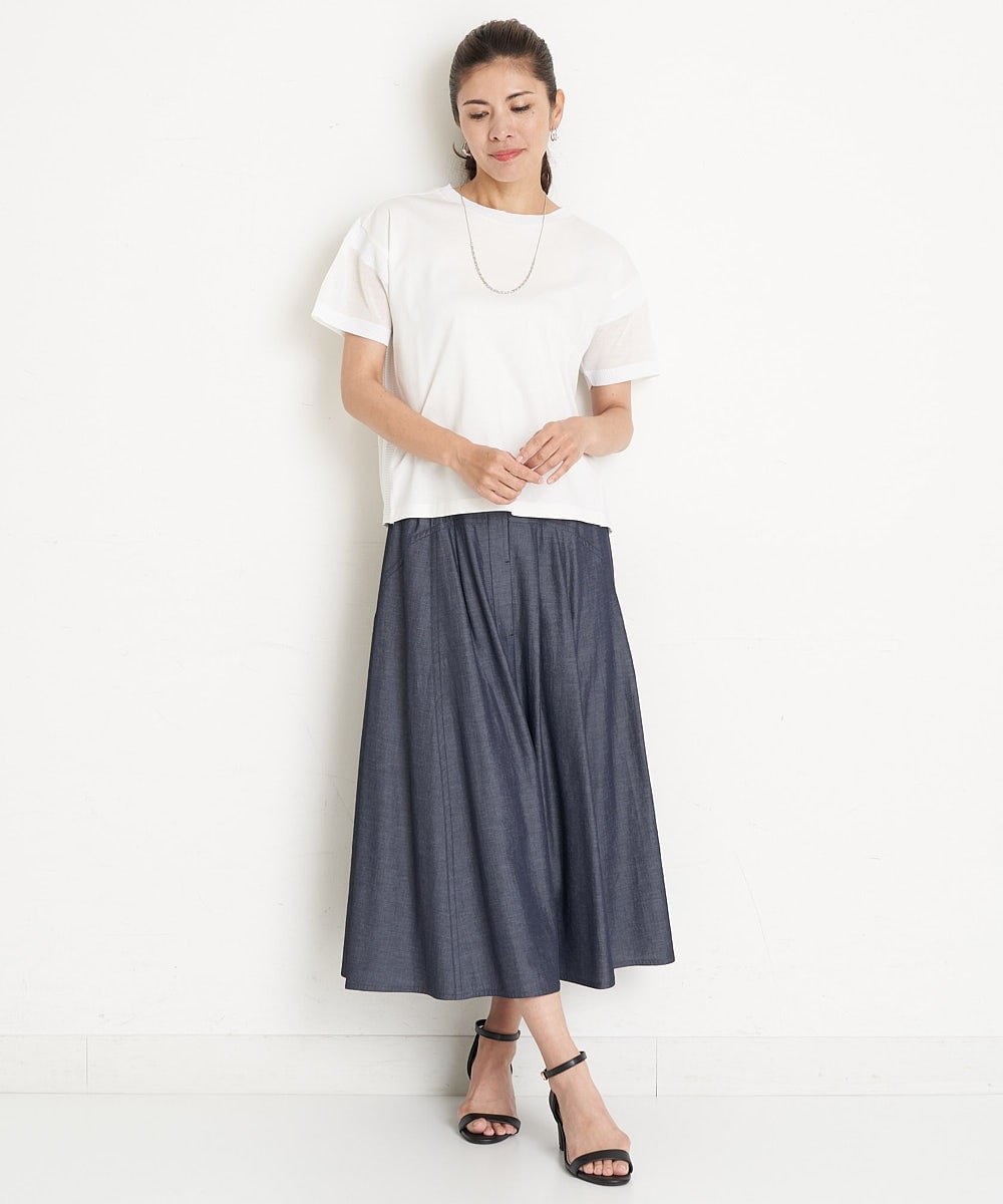 PZHGS25330 GEORGES RECH(ジョルジュ・レッシュ)  [セットアップ対応]ナチュラルシャンブレーギャザースカート ネイビー