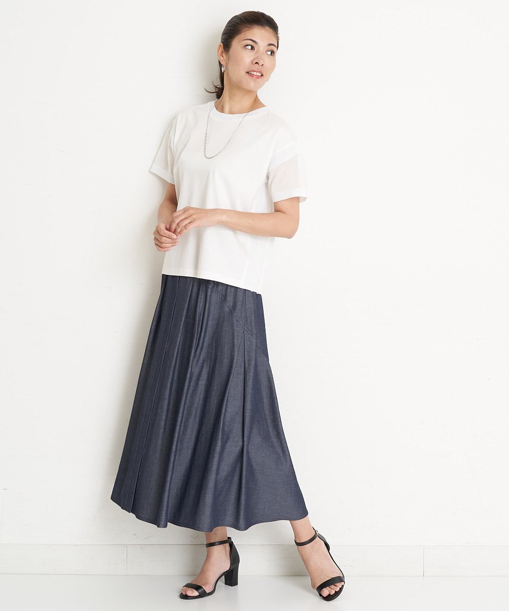 PZHGS25330 GEORGES RECH(ジョルジュ・レッシュ)  [セットアップ対応]ナチュラルシャンブレーギャザースカート ネイビー