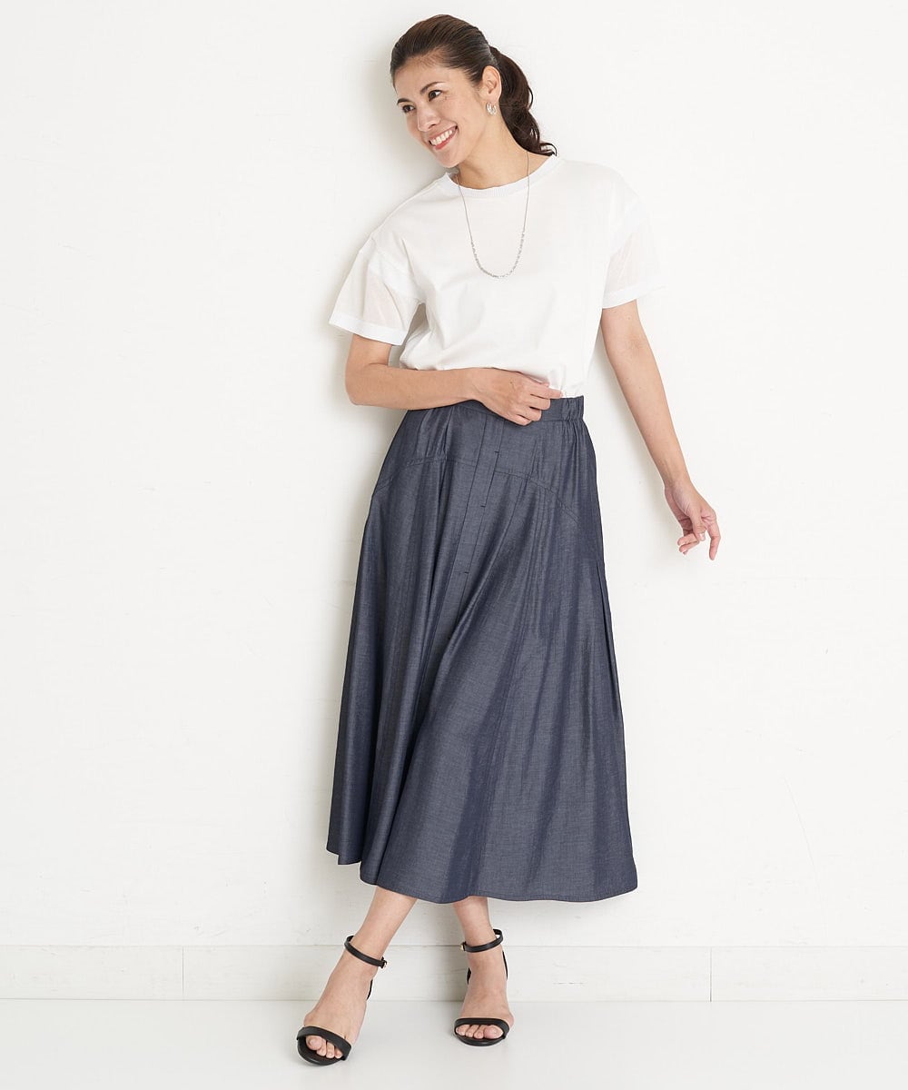 PZHGS25330 GEORGES RECH(ジョルジュ・レッシュ)  [セットアップ対応]ナチュラルシャンブレーギャザースカート ネイビー
