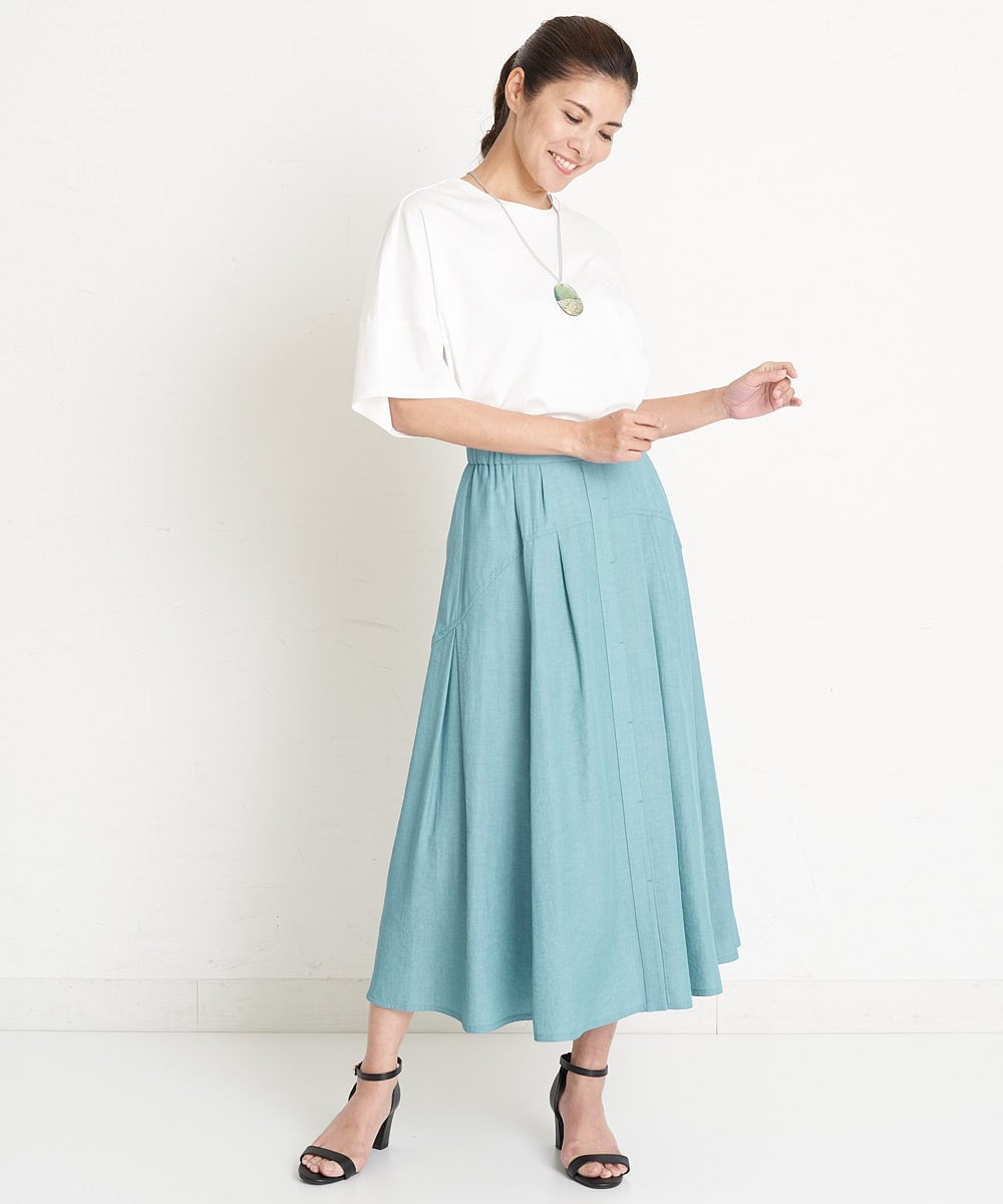 PZHGS25330 GEORGES RECH(ジョルジュ・レッシュ)  [セットアップ対応]ナチュラルシャンブレーギャザースカート ネイビー