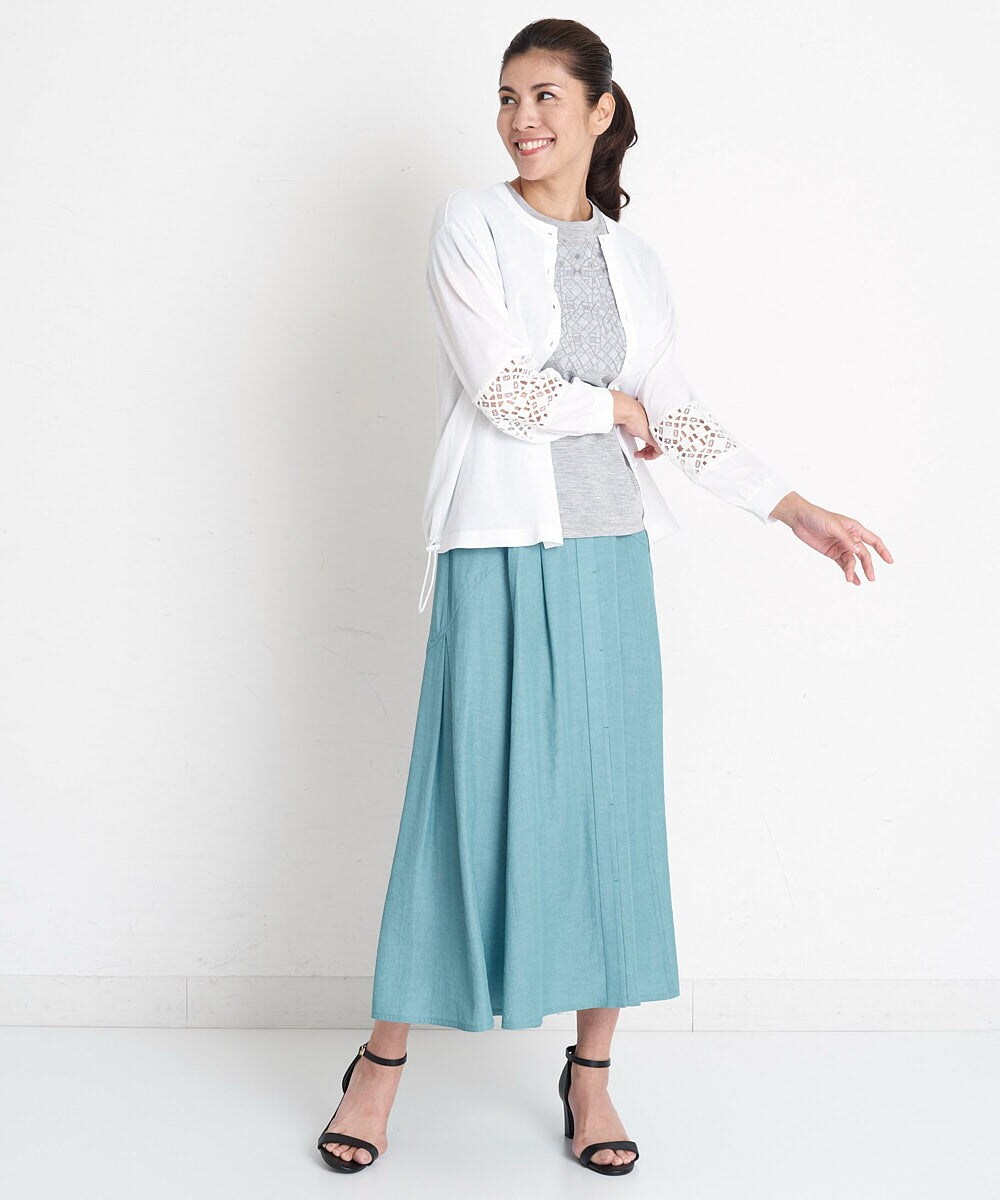 PZHGS25330 GEORGES RECH(ジョルジュ・レッシュ)  [セットアップ対応]ナチュラルシャンブレーギャザースカート ネイビー