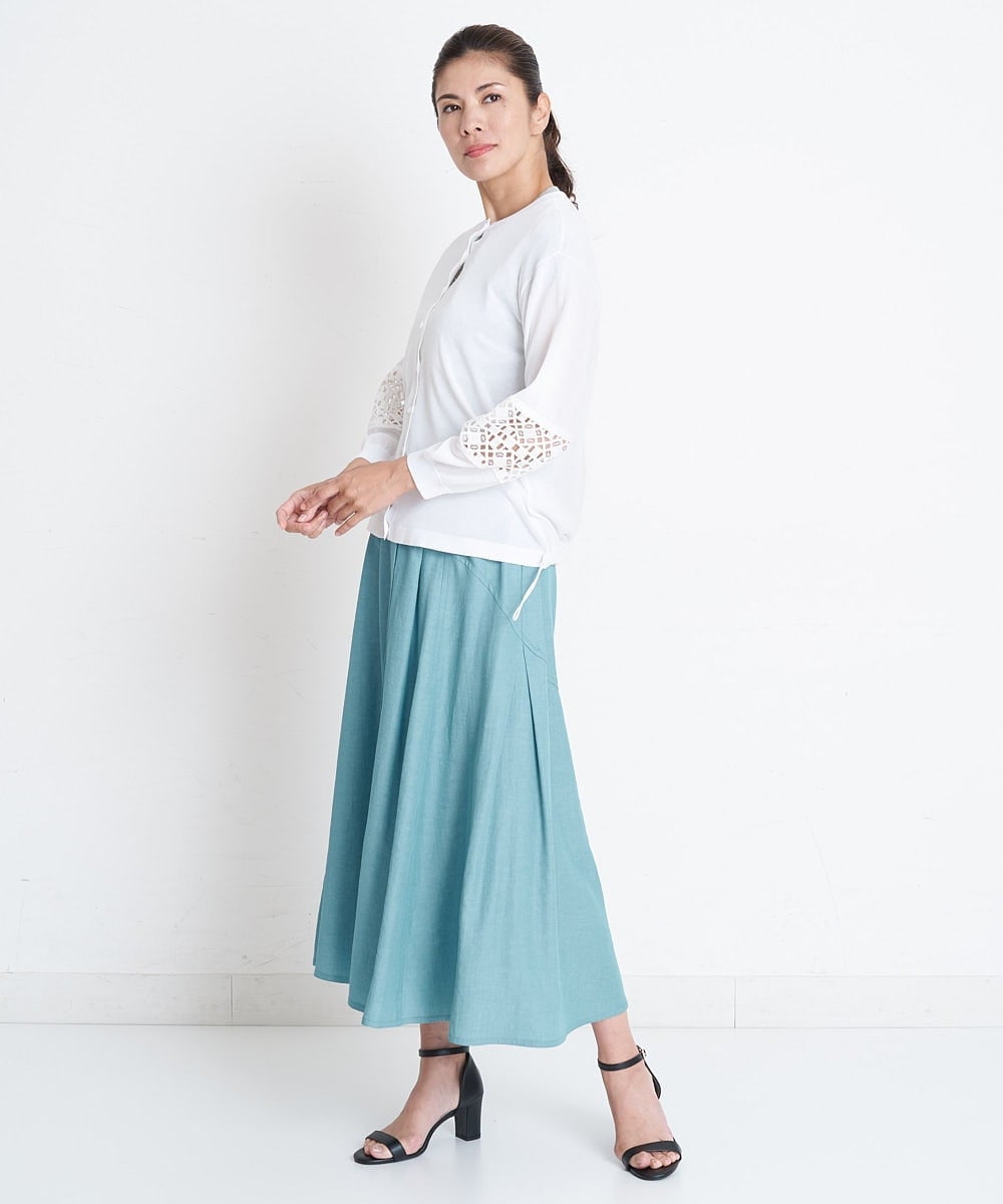 PZHGS25330 GEORGES RECH(ジョルジュ・レッシュ)  [セットアップ対応]ナチュラルシャンブレーギャザースカート ネイビー