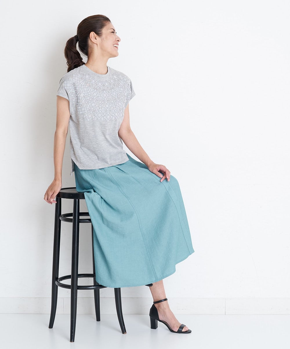 PZHGS25330 GEORGES RECH(ジョルジュ・レッシュ)  [セットアップ対応]ナチュラルシャンブレーギャザースカート ネイビー