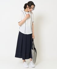 PZHHA55330 GEORGES RECH(ジョルジュ・レッシュ) [接触冷感/吸水速乾]サッカーシャドーギンガムタックフレアスカート ライトグレー
