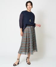 PZHHW01390 GEORGES RECH(ジョルジュ・レッシュ) [セットアップ対応]グラフィカルチェックシースルーフレアスカート ブラウン系