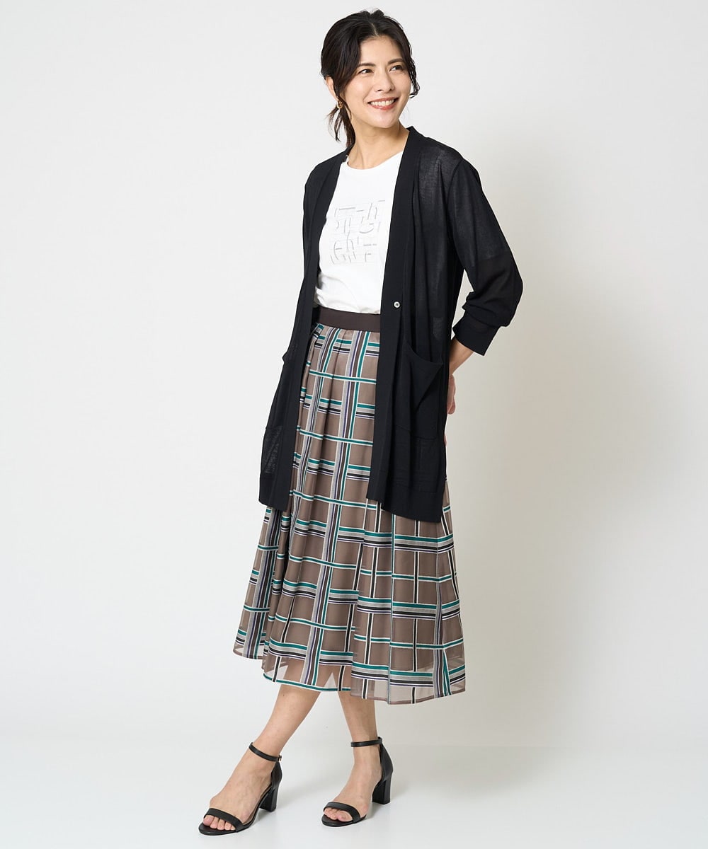 PZHHW01390 GEORGES RECH(ジョルジュ・レッシュ) [セットアップ対応]グラフィカルチェックシースルーフレアスカート ブラウン系