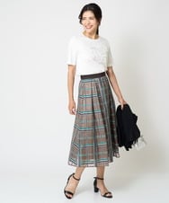 PZHHW01390 GEORGES RECH(ジョルジュ・レッシュ) [セットアップ対応]グラフィカルチェックシースルーフレアスカート ブラウン系