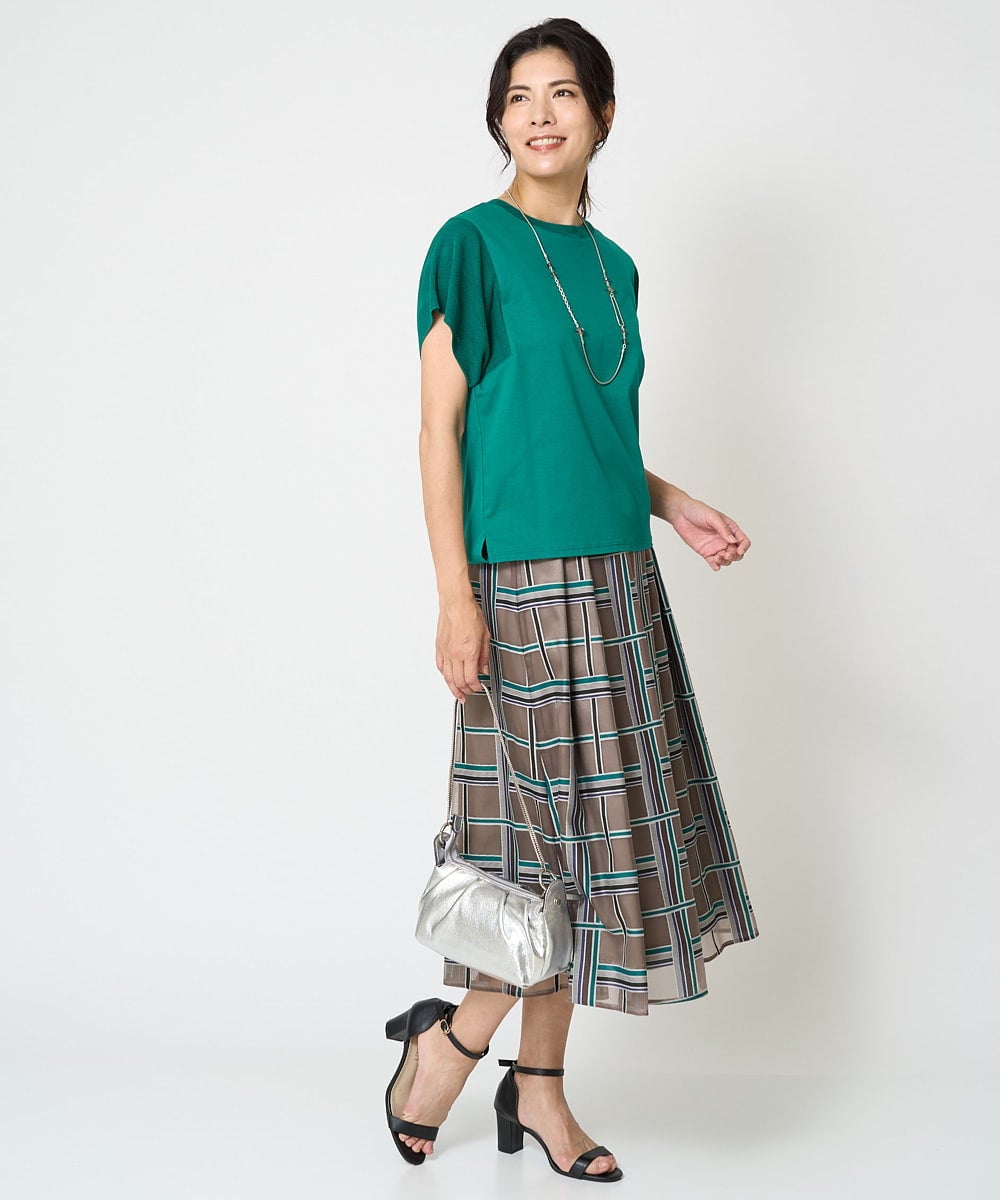 PZHHW01390 GEORGES RECH(ジョルジュ・レッシュ) [セットアップ対応]グラフィカルチェックシースルーフレアスカート ブラウン系