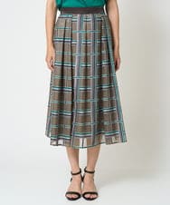 PZHHW01390 GEORGES RECH(ジョルジュ・レッシュ) [セットアップ対応]グラフィカルチェックシースルーフレアスカート ブラウン系