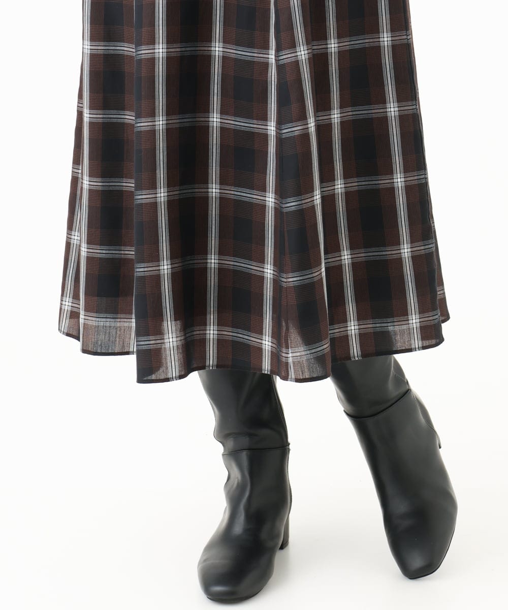 PZHJE21290 GEORGES RECH(ジョルジュ・レッシュ)  [セットアップ対応]チェックフレアスカート ブラウン