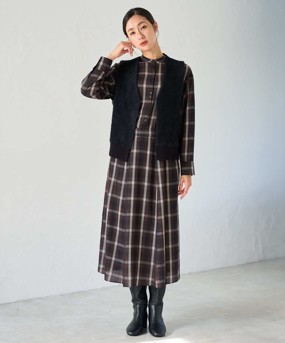 PZHJE21290 GEORGES RECH(ジョルジュ・レッシュ)  [セットアップ対応]チェックフレアスカート ブラウン