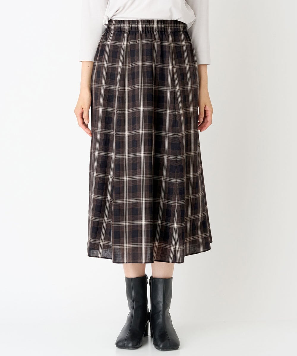 PZHJE21290 GEORGES RECH(ジョルジュ・レッシュ)  [セットアップ対応]チェックフレアスカート ブラウン