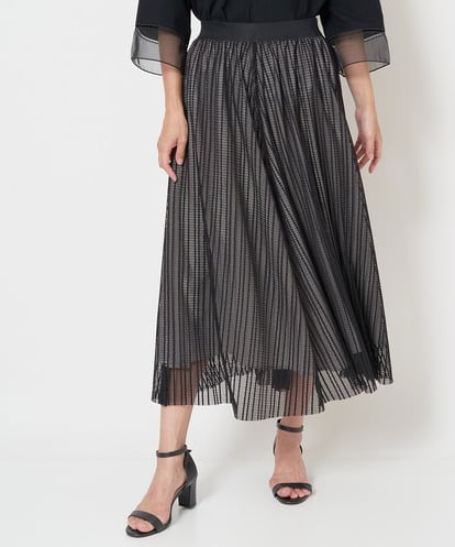 PZHJS05330 GEORGES RECH メッシュストライプギャザーフレアスカート
