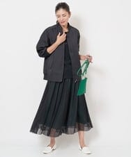 PZHJS05330 GEORGES RECH(ジョルジュ・レッシュ) メッシュストライプギャザーフレアスカート ブラック×グレー