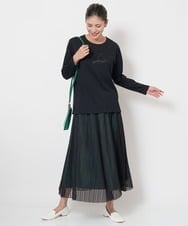 PZHJS05330 GEORGES RECH(ジョルジュ・レッシュ) メッシュストライプギャザーフレアスカート ブラック×グレー