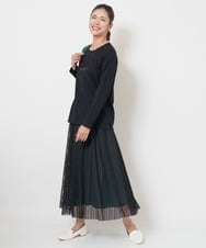 PZHJS05330 GEORGES RECH(ジョルジュ・レッシュ) メッシュストライプギャザーフレアスカート ブラック×グレー