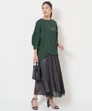 PZHJS05330 GEORGES RECH(ジョルジュ・レッシュ) メッシュストライプギャザーフレアスカート ブラック×グレー