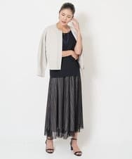 PZHJS05330 GEORGES RECH(ジョルジュ・レッシュ) メッシュストライプギャザーフレアスカート ブラック×グレー