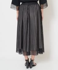 PZHJS05330 GEORGES RECH(ジョルジュ・レッシュ) メッシュストライプギャザーフレアスカート ブラック×グレー