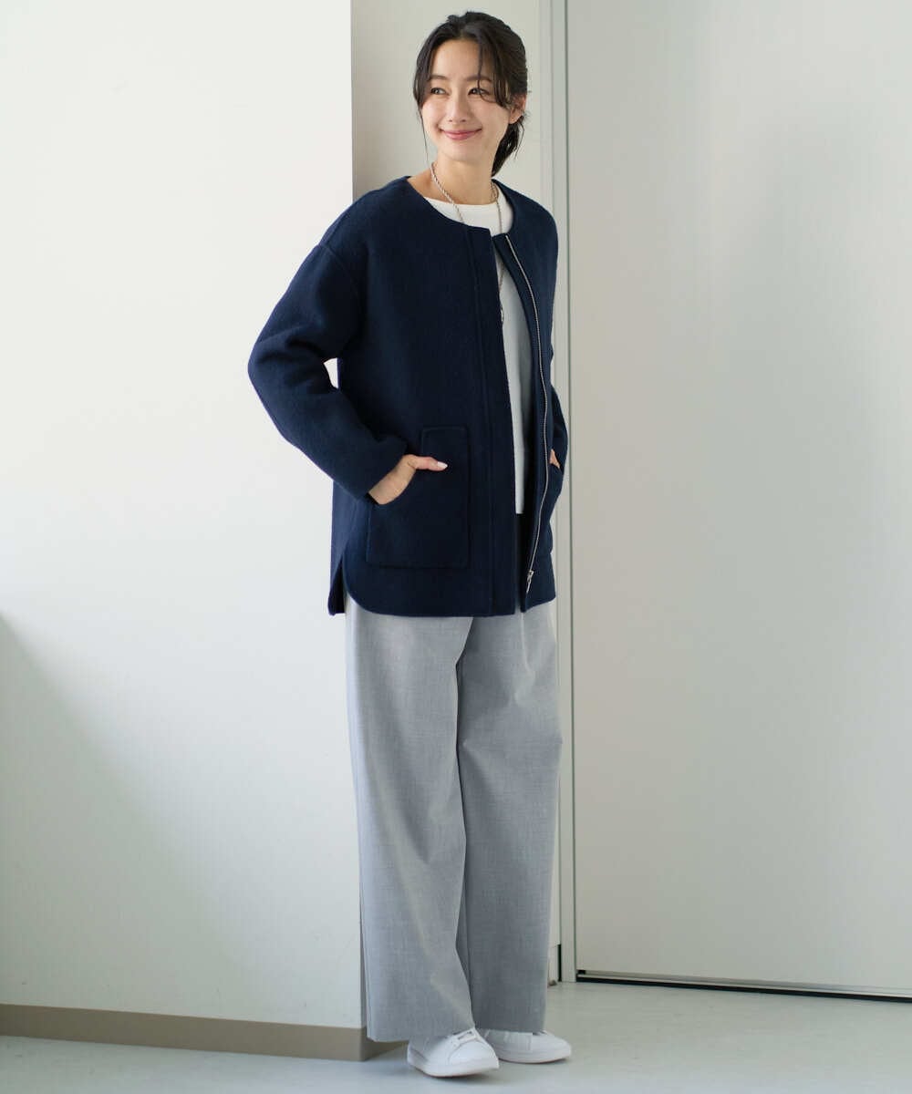 PZJAB51560 GEORGES RECH(ジョルジュ・レッシュ) レスクウールリバーノーカラーミドルジャケット ライトグレー