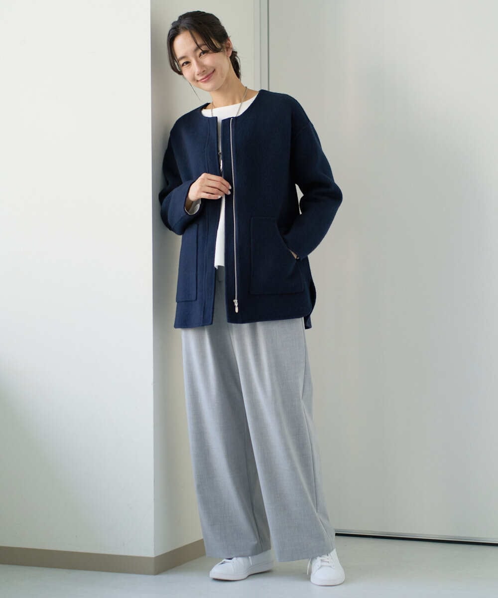 PZJAB51560 GEORGES RECH(ジョルジュ・レッシュ) レスクウールリバーノーカラーミドルジャケット ライトグレー