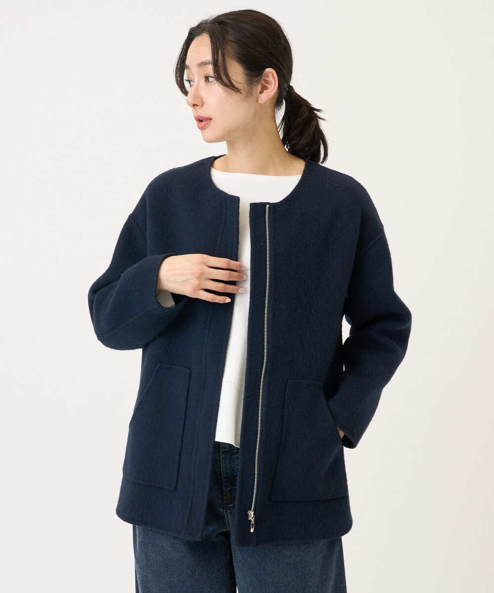 PZJAB51560 GEORGES RECH(ジョルジュ・レッシュ) レスクウールリバーノーカラーミドルジャケット ライトグレー