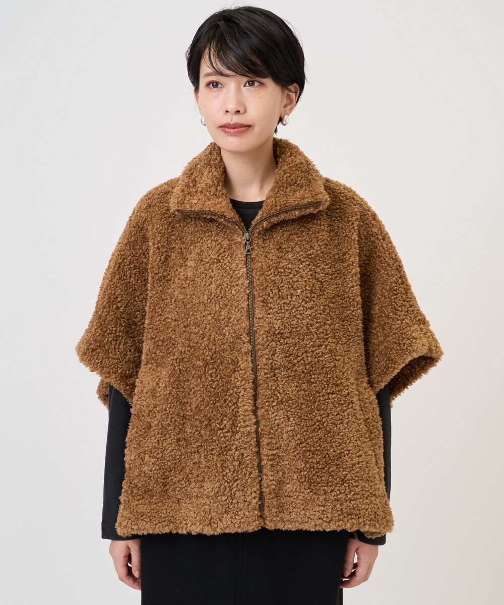 PZJAD20490 GEORGES RECH(ジョルジュ・レッシュ) テディボアスタンドカラーポンチョジャケット ブラウン系