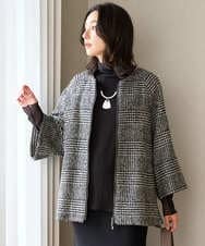 PZJAD31630 GEORGES RECH(ジョルジュ・レッシュ) シルクウールグレンチェックポンチョジャケット ブラック