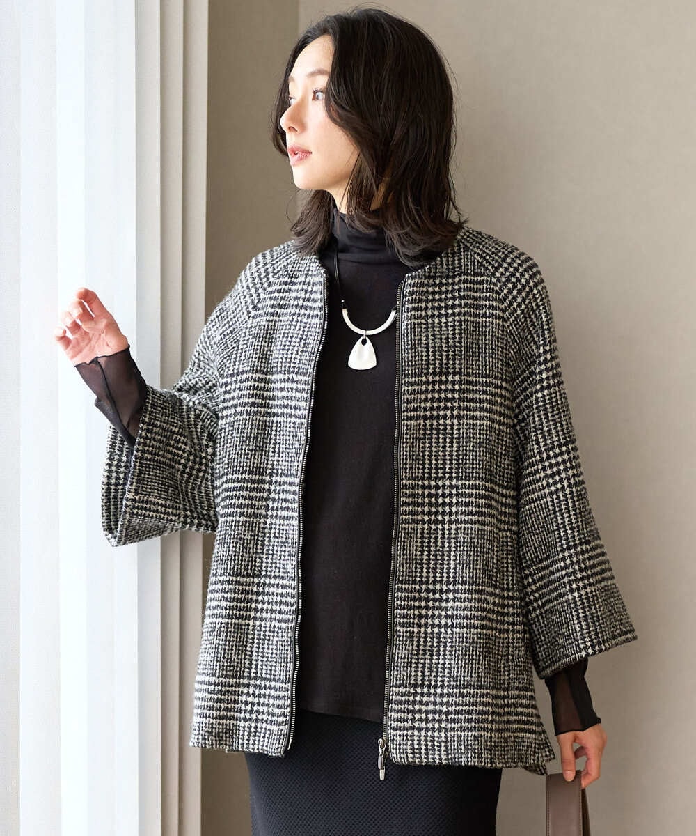 PZJAD31630 GEORGES RECH シルクウールグレンチェックポンチョジャケット