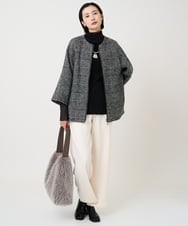 PZJAD31630 GEORGES RECH(ジョルジュ・レッシュ) シルクウールグレンチェックポンチョジャケット ブラック