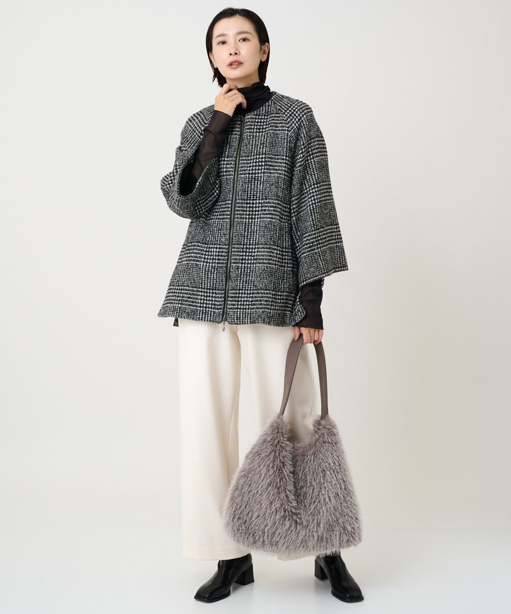 PZJAD31630 GEORGES RECH(ジョルジュ・レッシュ) シルクウールグレンチェックポンチョジャケット ブラック