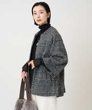 PZJAD31630 GEORGES RECH(ジョルジュ・レッシュ) シルクウールグレンチェックポンチョジャケット ブラック