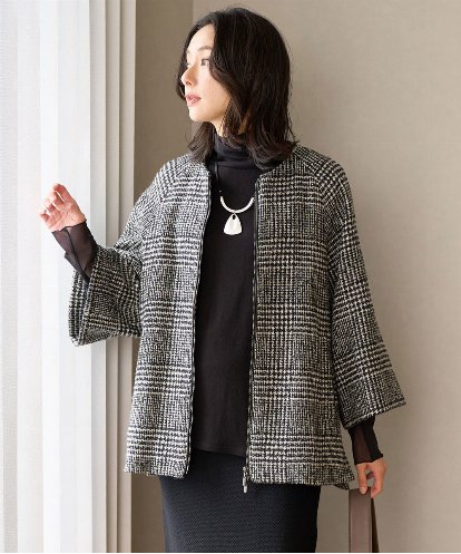 PZJAD31630 GEORGES RECH シルクウールグレンチェックポンチョジャケット