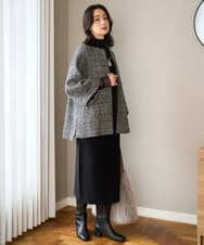 PZJAD31630 GEORGES RECH(ジョルジュ・レッシュ) シルクウールグレンチェックポンチョジャケット ブラック