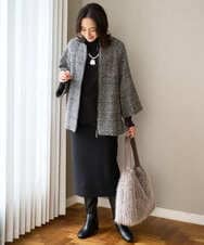 PZJAD31630 GEORGES RECH(ジョルジュ・レッシュ) シルクウールグレンチェックポンチョジャケット ブラック