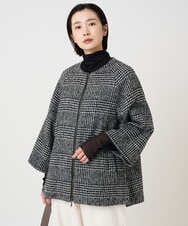 PZJAD31630 GEORGES RECH(ジョルジュ・レッシュ) シルクウールグレンチェックポンチョジャケット ブラック