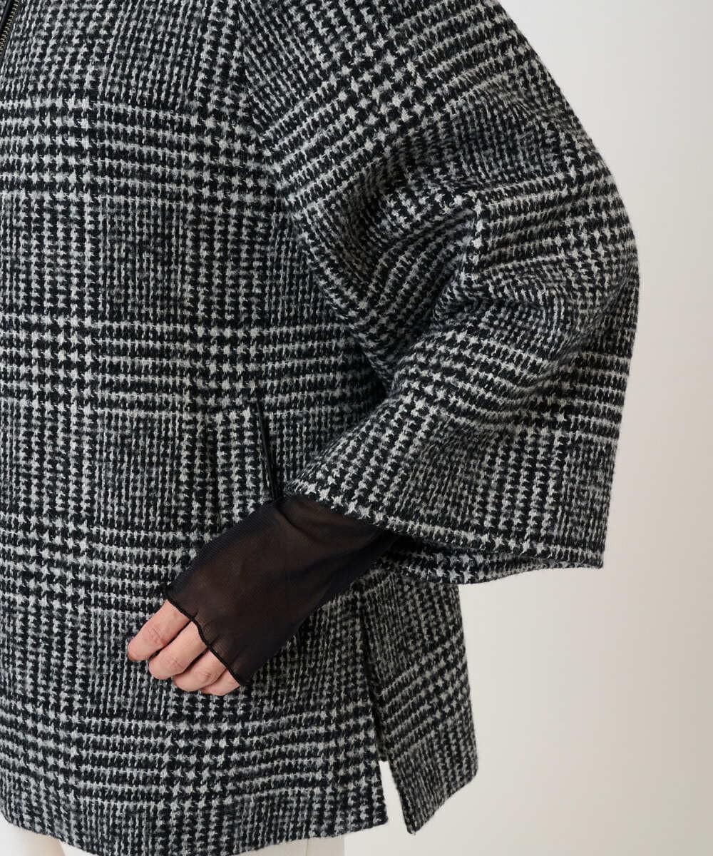 PZJAD31630 GEORGES RECH(ジョルジュ・レッシュ) シルクウールグレンチェックポンチョジャケット ブラック